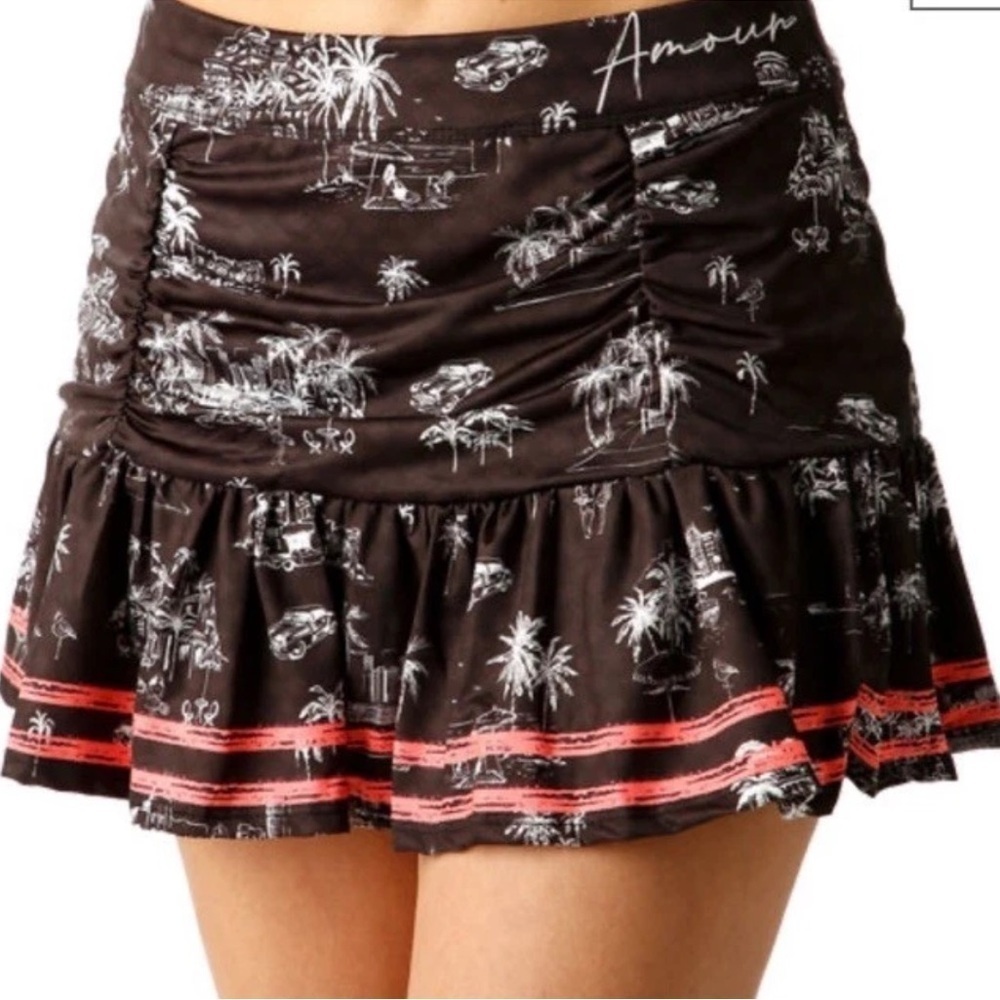 Lucky In Love Skirt Cโest La Vie Ruched Golf Tennis Pickleball Black Pink Large
